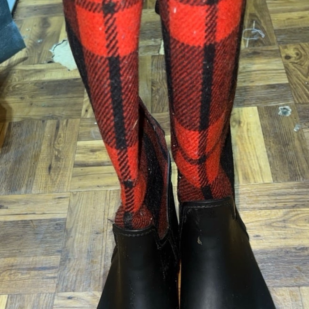 Coach Tristee Black And Red  plaid Knee Rain Boots, Women’s size 8 - Picture 5 of 7